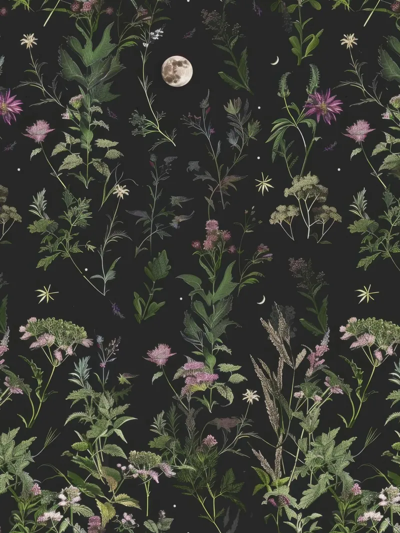 Vintage Botanical Full Moon Forest Spiritual Garden Boho pellicola backlit da Gentle Echoes Art
