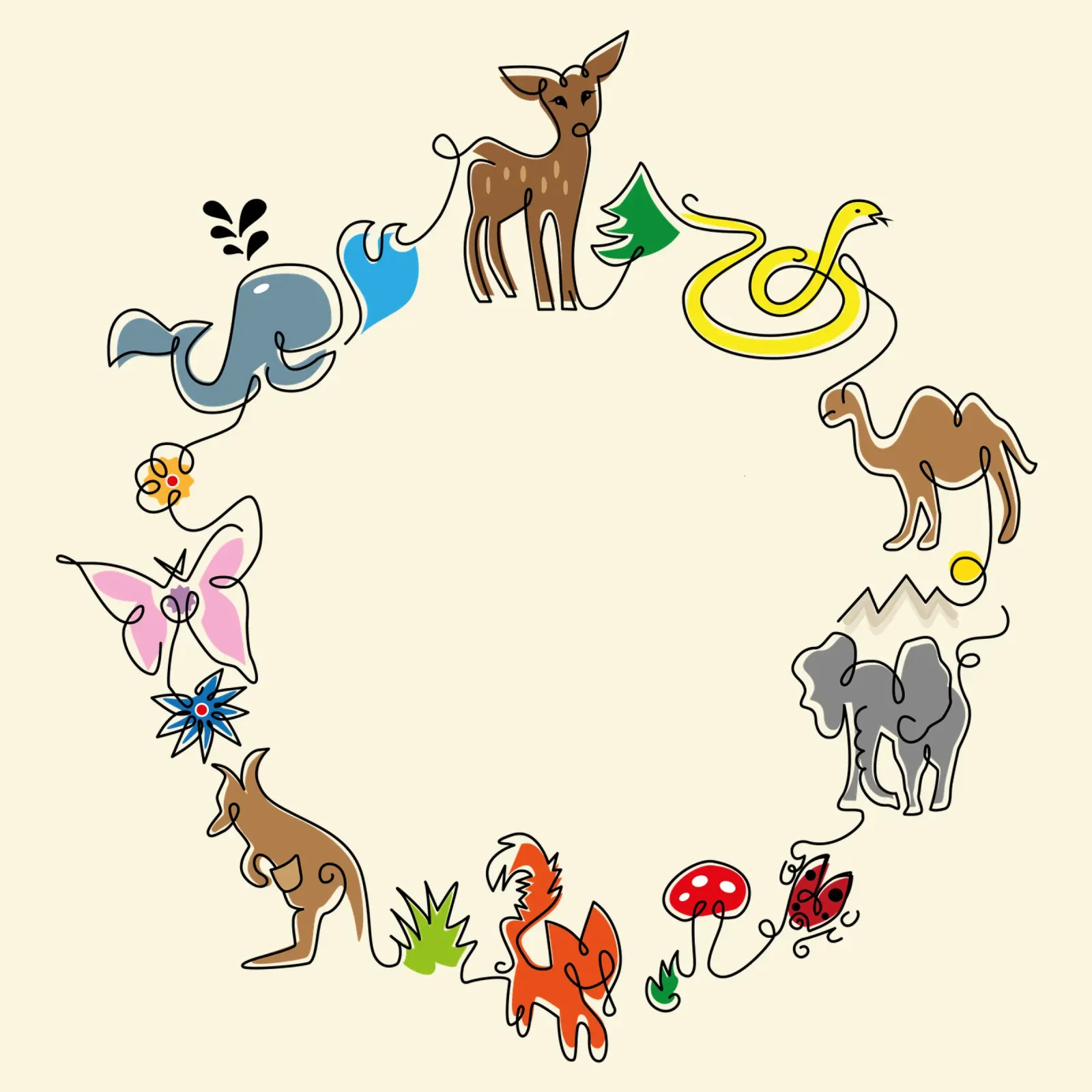 Animals Doodle in a circle canvas with Floater frame by DYDesign