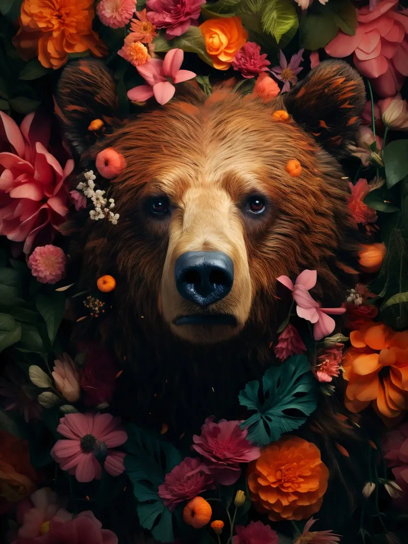 Bear Flowers 2 canvas met Baklijst van Mateo