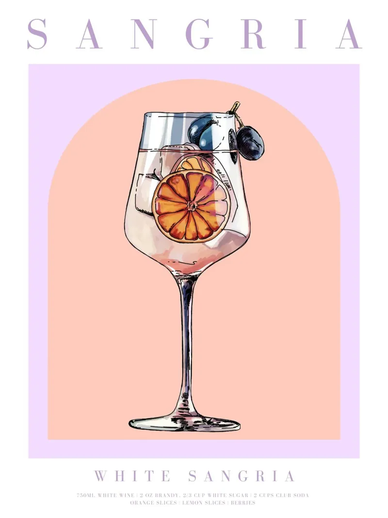 Ilustración de un cóctel de sangría lienzo con Marco flotante de TheCocktailClub
