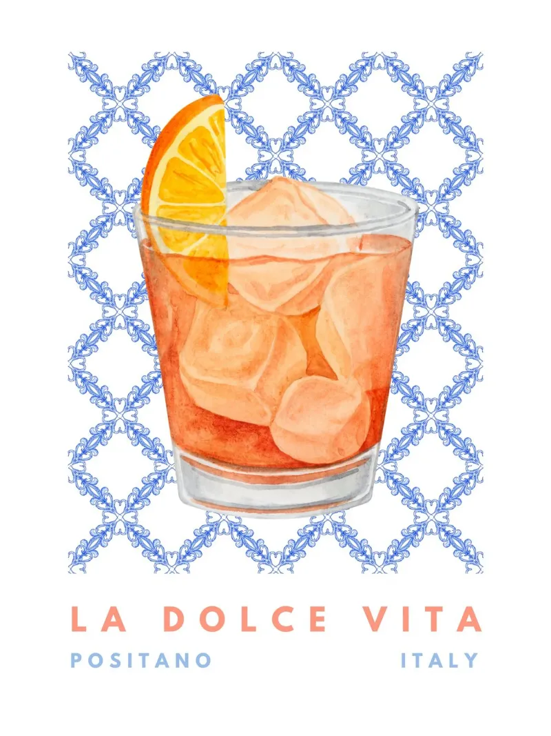 Negroni Cocktail Blauw Print canvas met Baklijst van TheCocktailClub