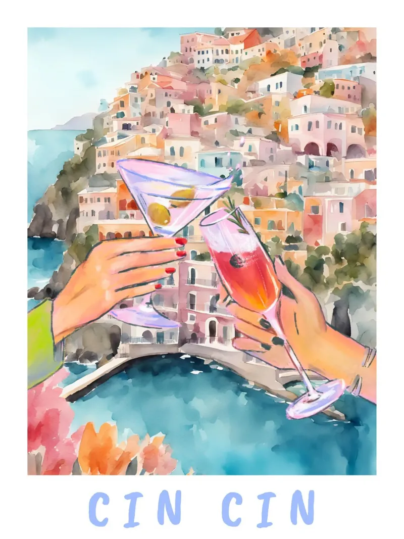 Cheers Cocktail Print poster with wooden frame by TheCocktailClub