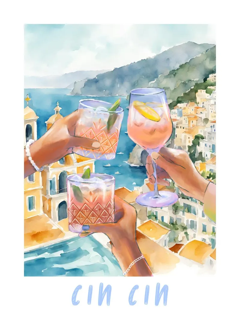 Italy Amalfi Coast Cheers Print poster with plastic frame by TheCocktailClub