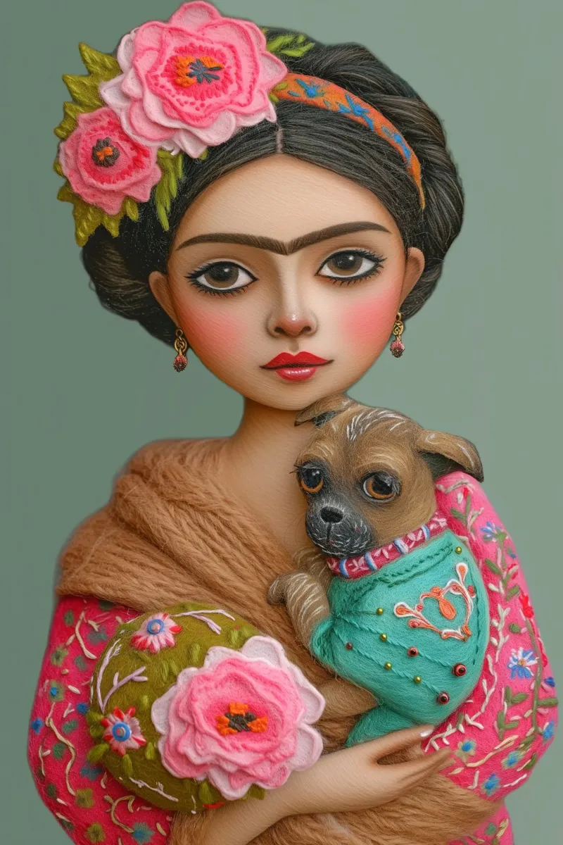 Piccola Frida pastello con cucciolo pellicola backlit da Carinaprint