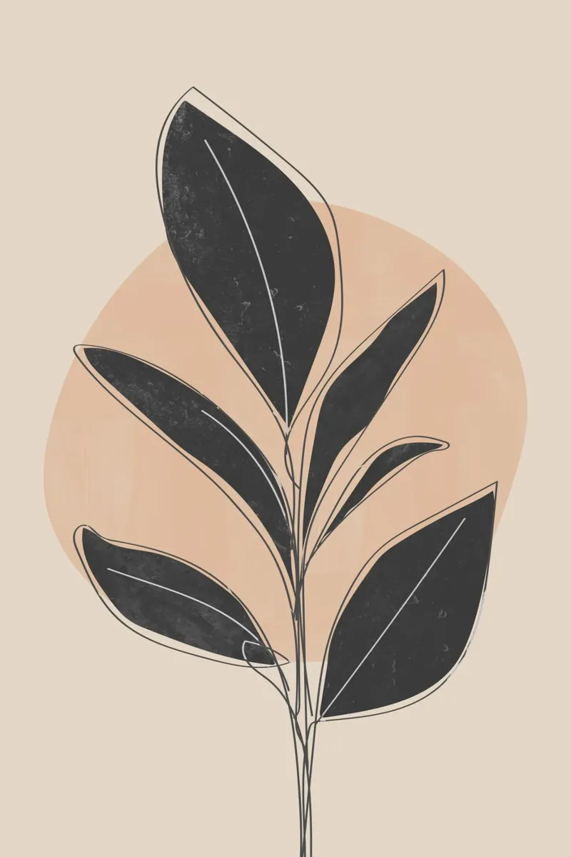 Arte botanica minimalista con foglie nere poster con telaio in plastica da Melloi Art Print