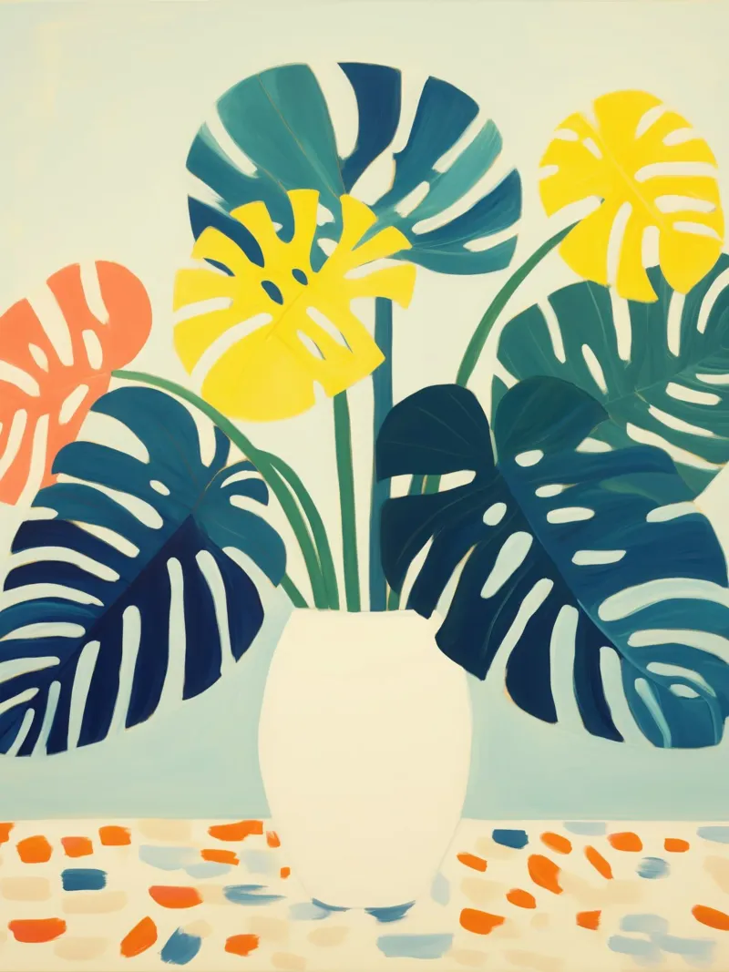 Colourful boho monstera still life canvas by Autofocus