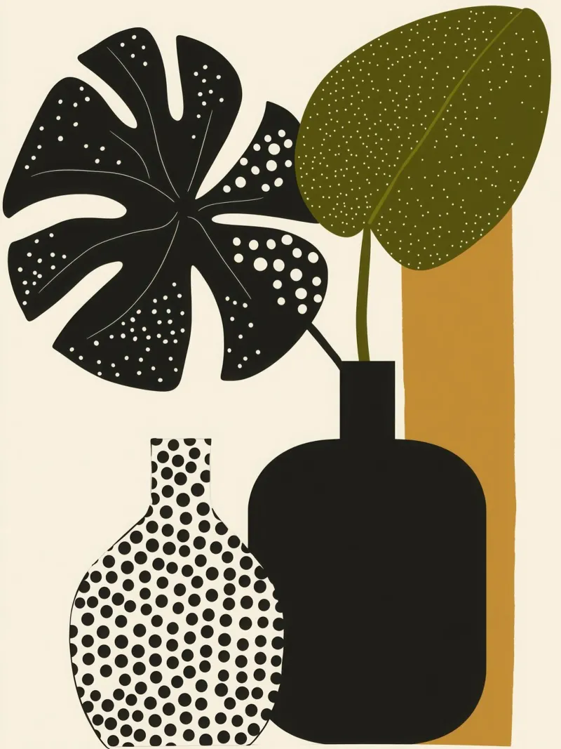 Monstera nera decorativa | Natura morta Boho poster con telaio in legno da Autofocus