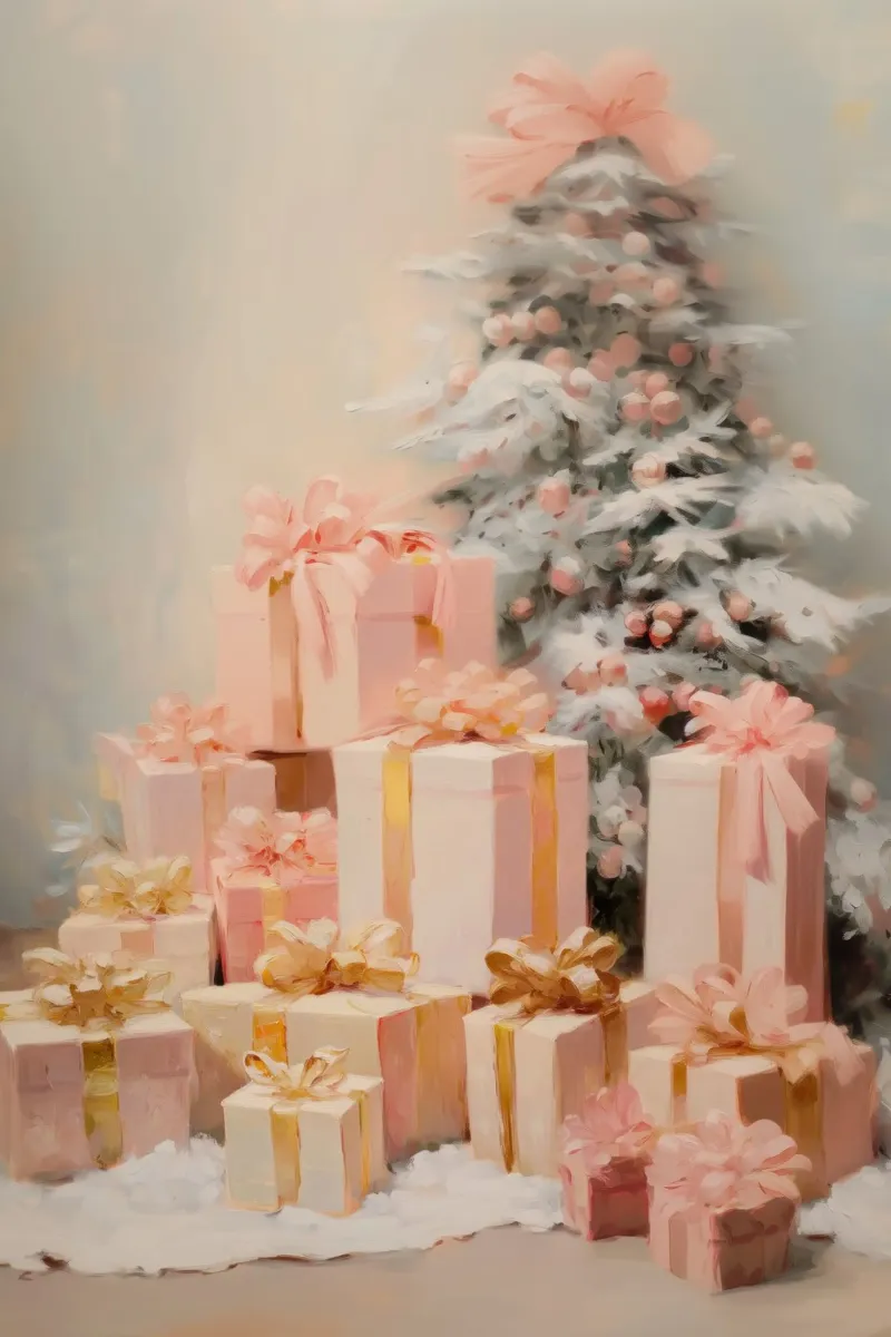 Feestelijke kerstboom met ingepakte cadeaus canvas met Baklijst van Melloi Art Print