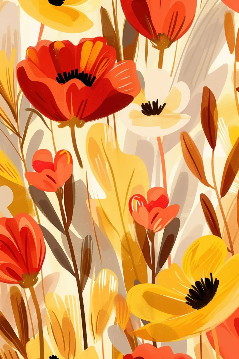 Decorative red and gold poppy | Scandinavian symphony canvas by Autofocus