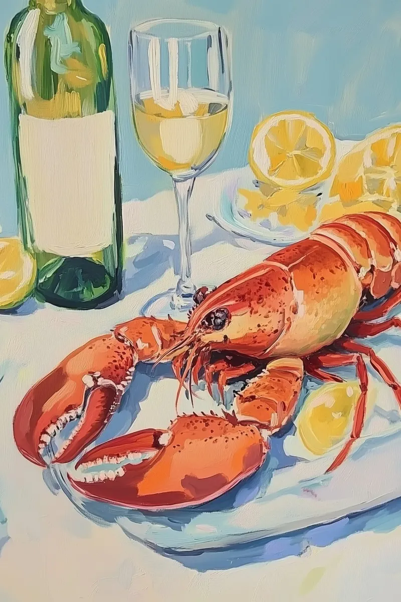 Aragosta e vino pellicola backlit da Melloi Art Print