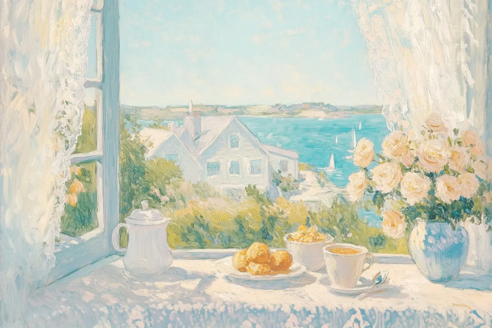 Friedliche Küstenlandschaft mit Blick aufs Land Forex-Platte von Melloi Art Print
