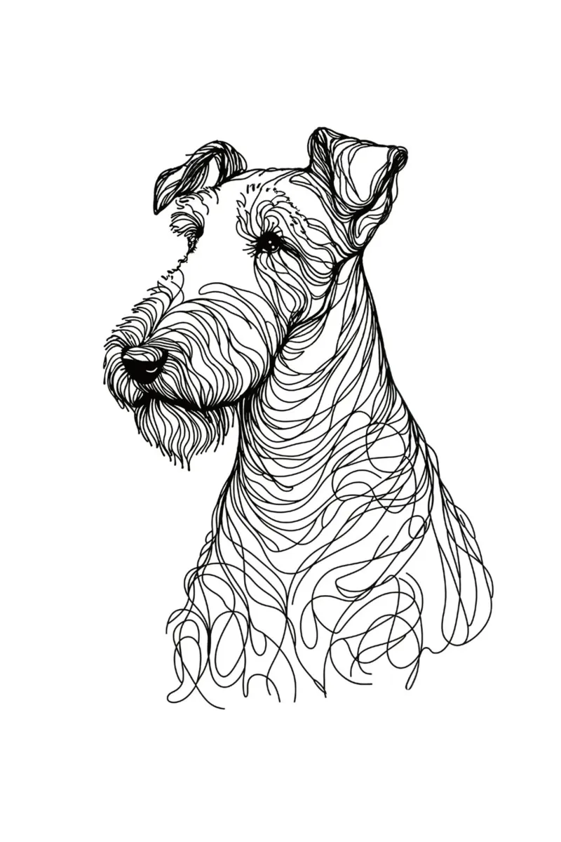 Disegno artistico lineare del cane Airedale terrier poster con telaio in plastica da WijdevenDesign