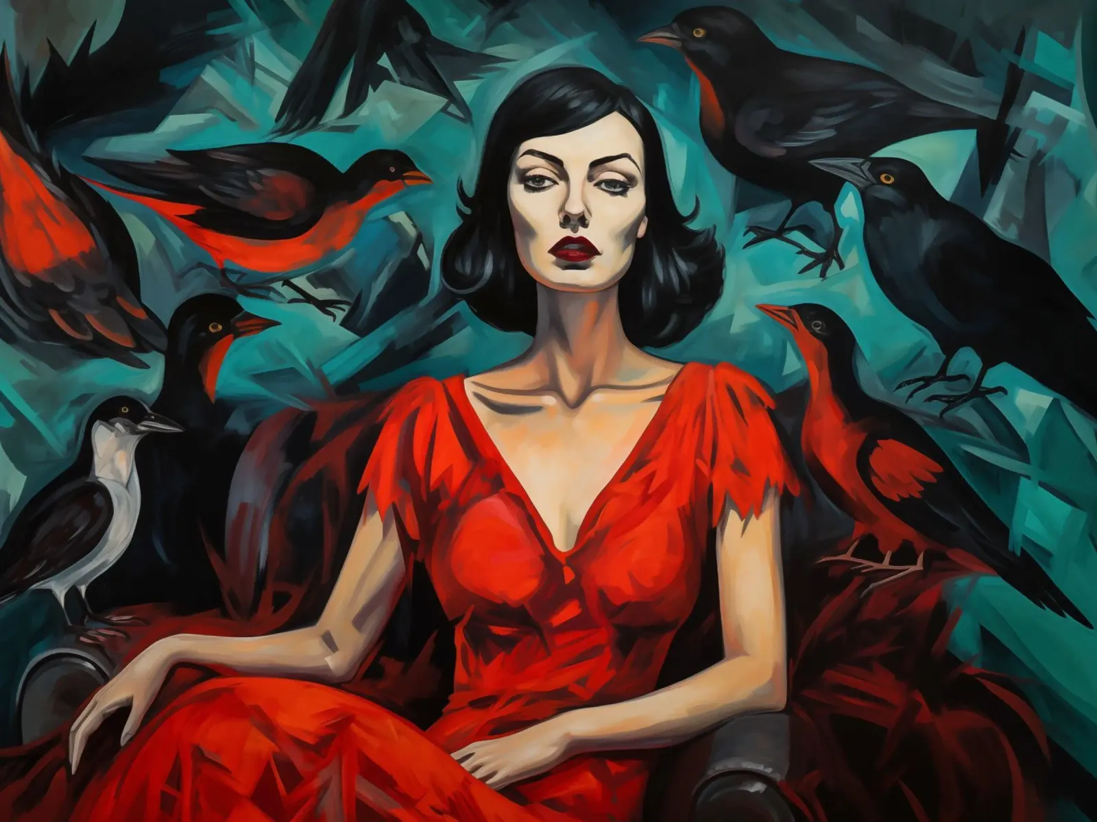 Gli Uccelli | Pittura classica | Ispirato a Hitchcock poster con telaio in alluminio da Autofocus