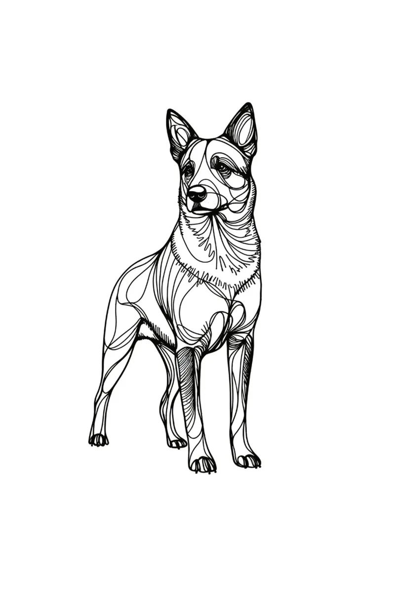 Disegno artistico lineare di Australian Cattle Dog pellicola backlit da WijdevenDesign