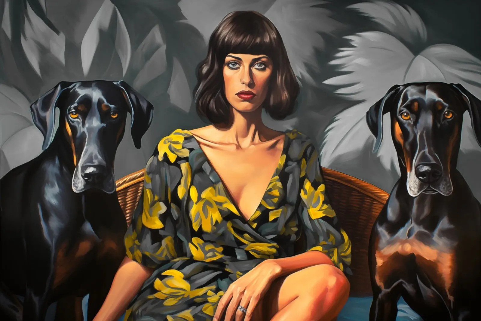 Cane Doberman Signora | Ritratto pittorico neo-realistico tela con Cornice a cassetta da Autofocus