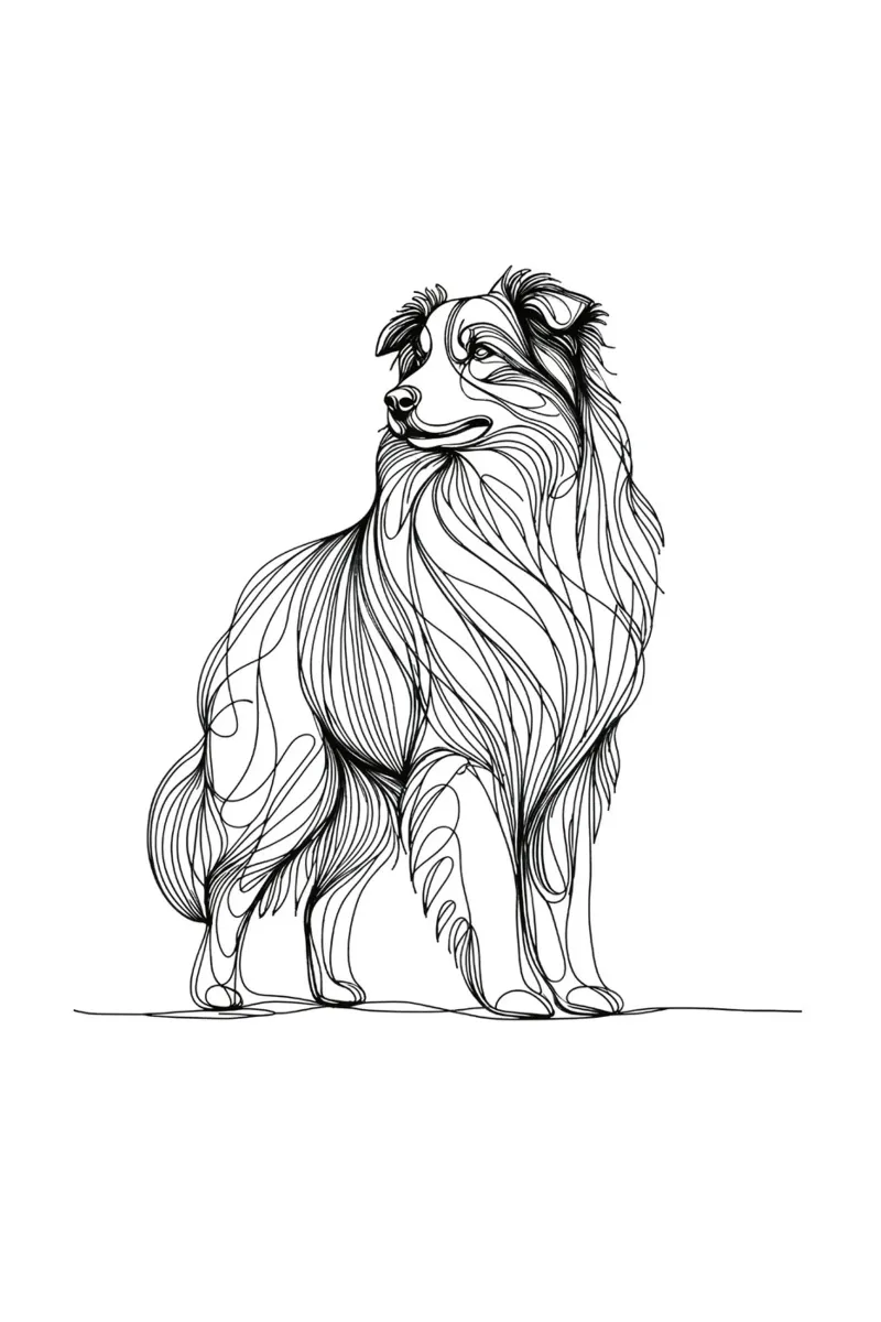 Australian Shepherd Dog Line Art Zeichnung Poster mit Aluminium Rahmen von WijdevenDesign