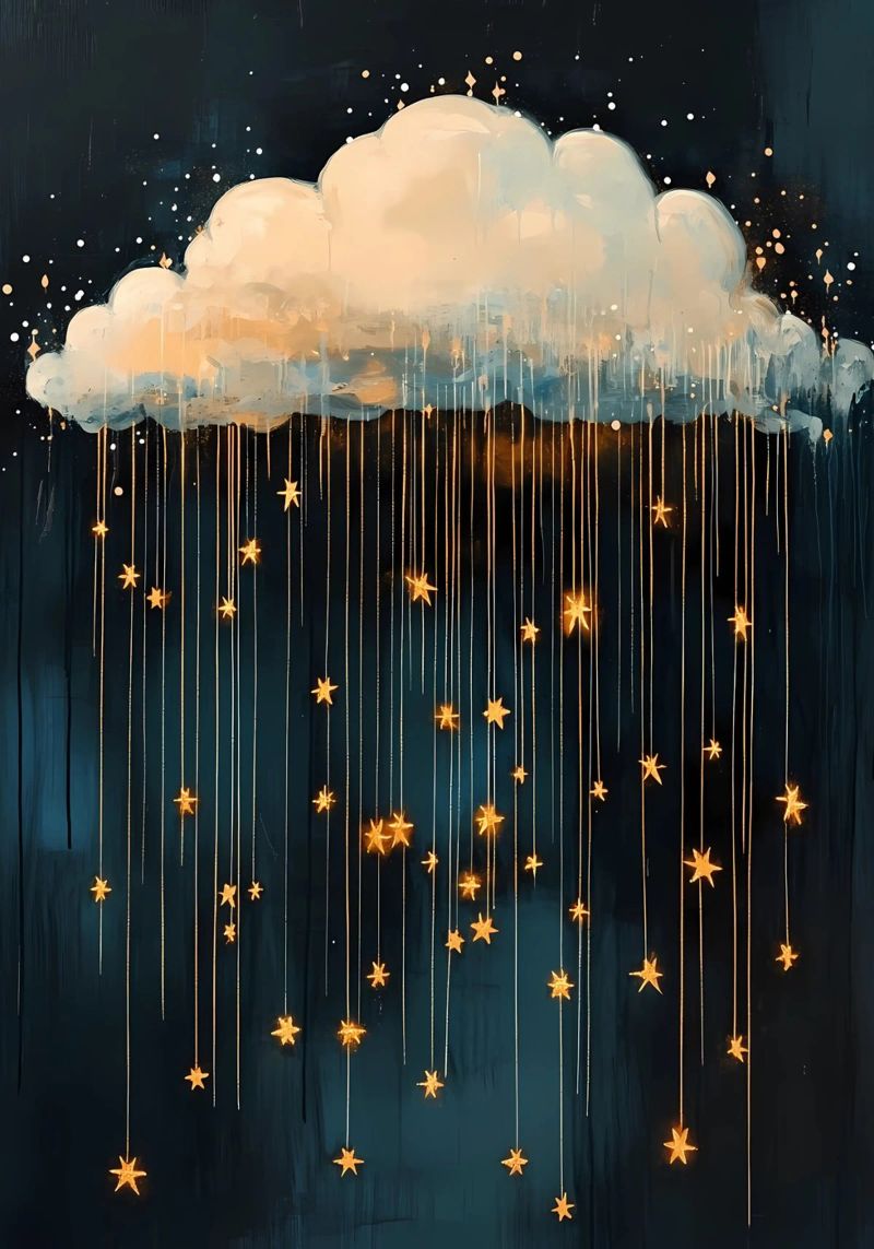 Cloud with Stars, Dark blue & Gold poster by Olga Wildrose