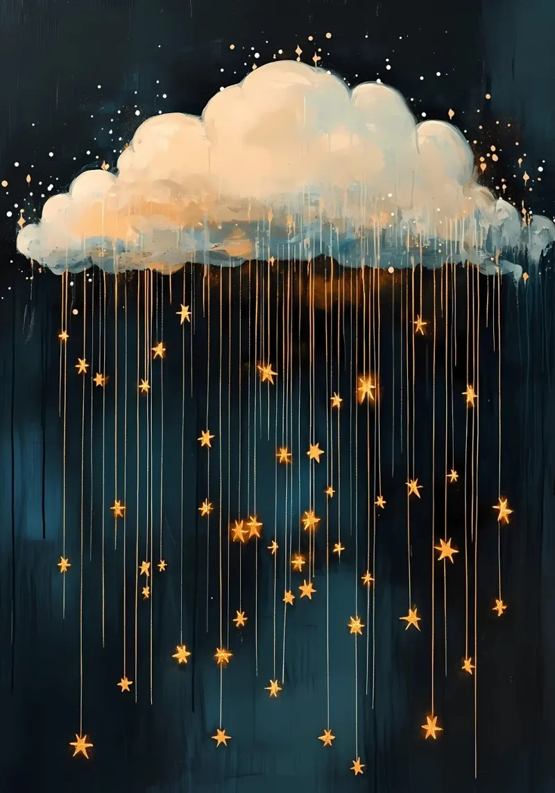 Nuvola con stelle, blu scuro e oro carta hahnemühle da IamHomeStudio