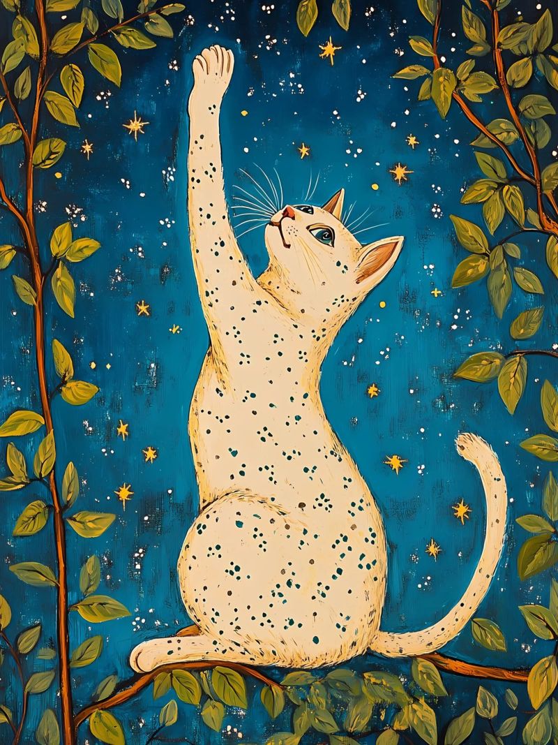 White Cat and Stars poster by Olga Wildrose