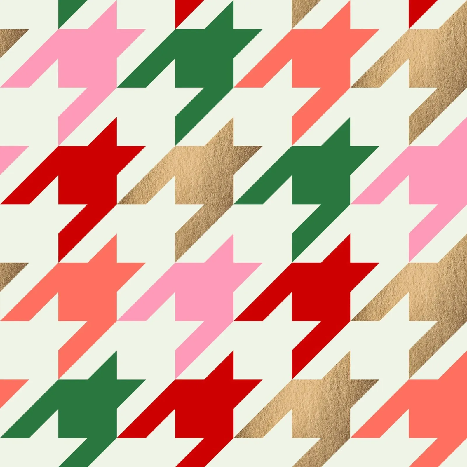 Feestelijk Houndstooth-patroon - Rood Roze Groen Nep Goud canvas met Baklijst van Dominique Vari Abstract
