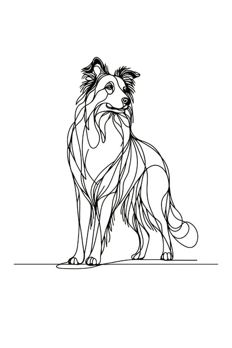 Dibujo lineal de perro Border Collie poster con marco de aluminio de WijdevenDesign