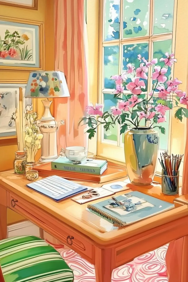 Bloemen Werkplek Kunst canvas met Baklijst van Melloi Art Print