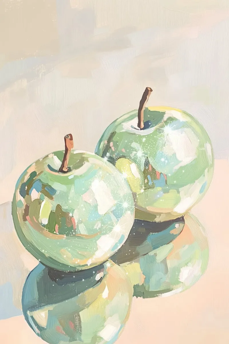 Reflective Green Apples Painting alu-dibond by Melloi Art Print