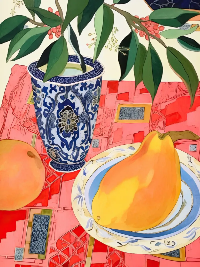 Fruit en vaas canvas met Baklijst van DaarbyN