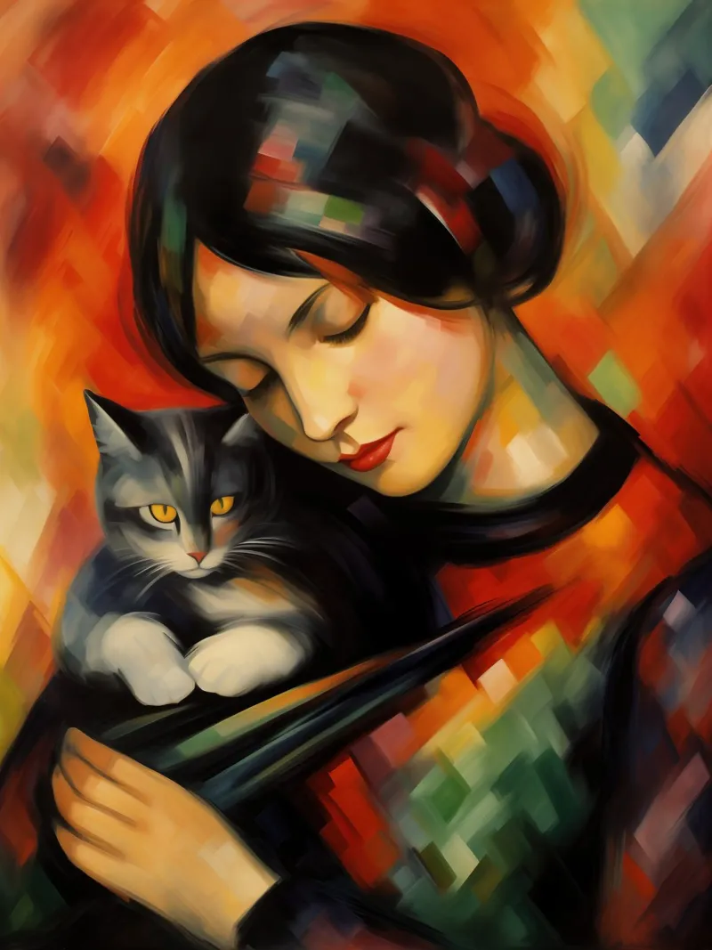 Donna con gatto | Quadro ispirato a Franz Marc carta hahnemühle da Autofocus
