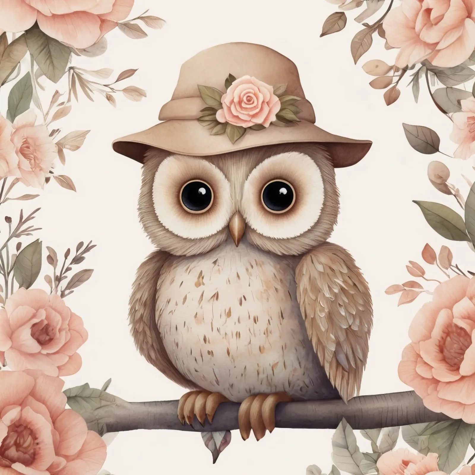 Illustrazione di un gufo sul ramo di un albero che indossa un cappello plexiglass da ARTVI-SHOP