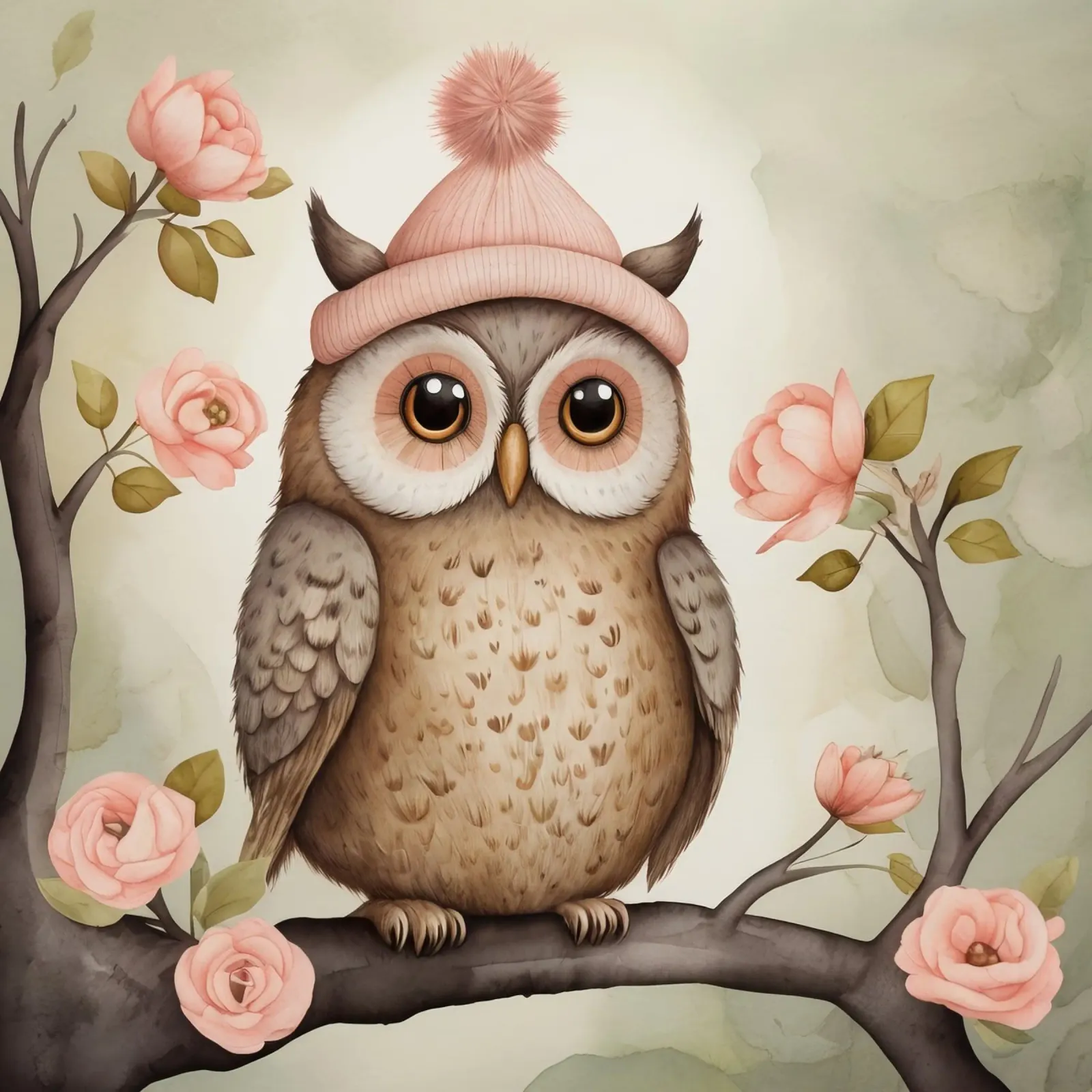 Illustrazione di un gufo sul ramo di un albero che indossa un cappello plexiglass da ARTVI-SHOP