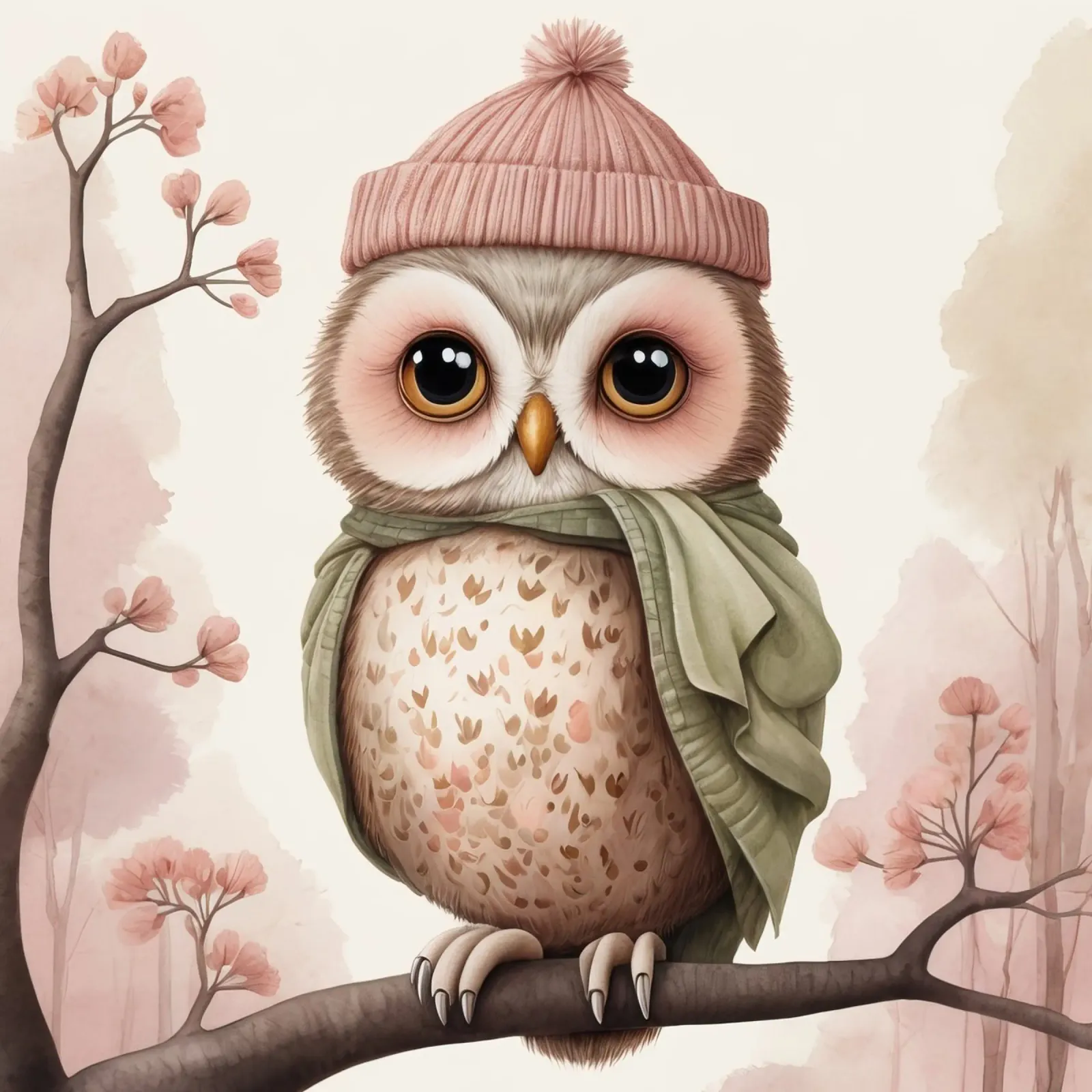Illustrazione di un gufo sul ramo di un albero che indossa un cappello plexiglass da ARTVI-SHOP