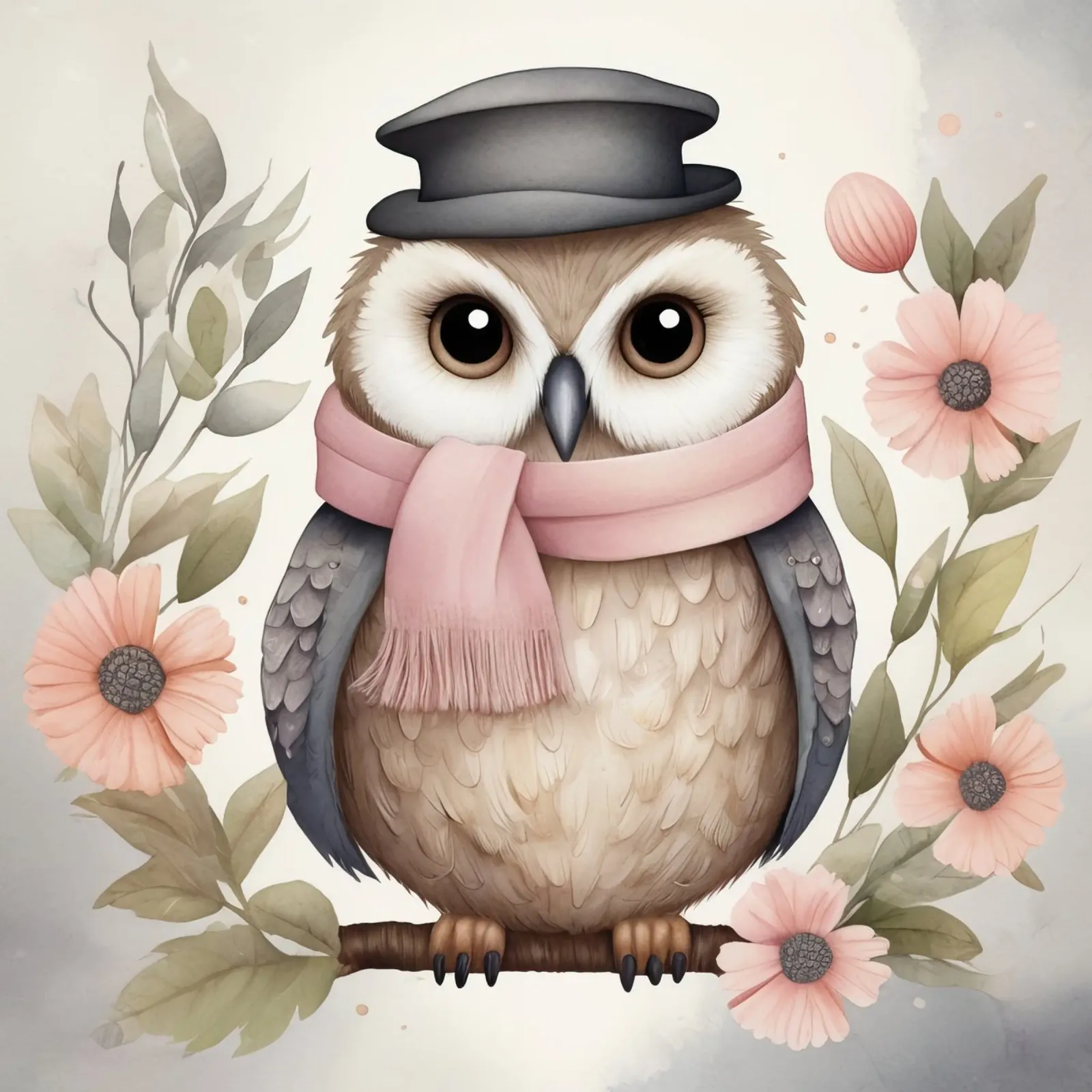 Illustration of an owl on a tree branch wearing a hat plexiglass da ARTVI-SHOP