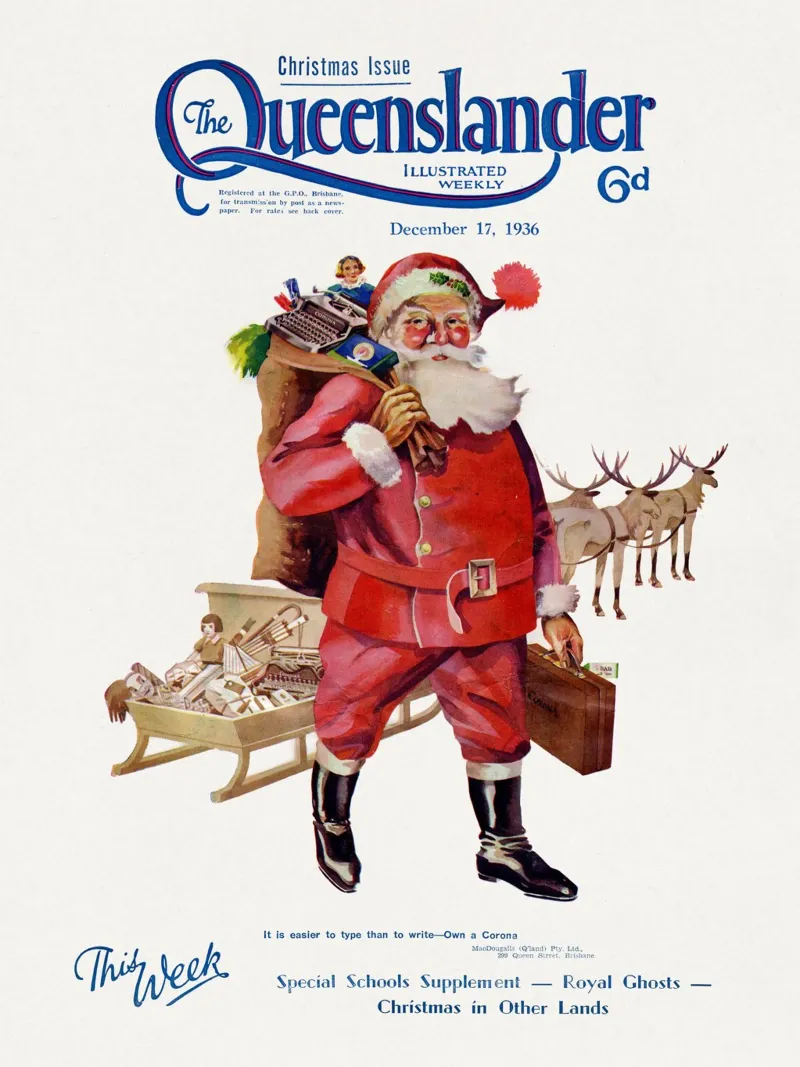 Vintage 1936 Christmas Magazine Cover-Santa Claus + Reindeer poster con telaio in legno da ChristmasMooodz