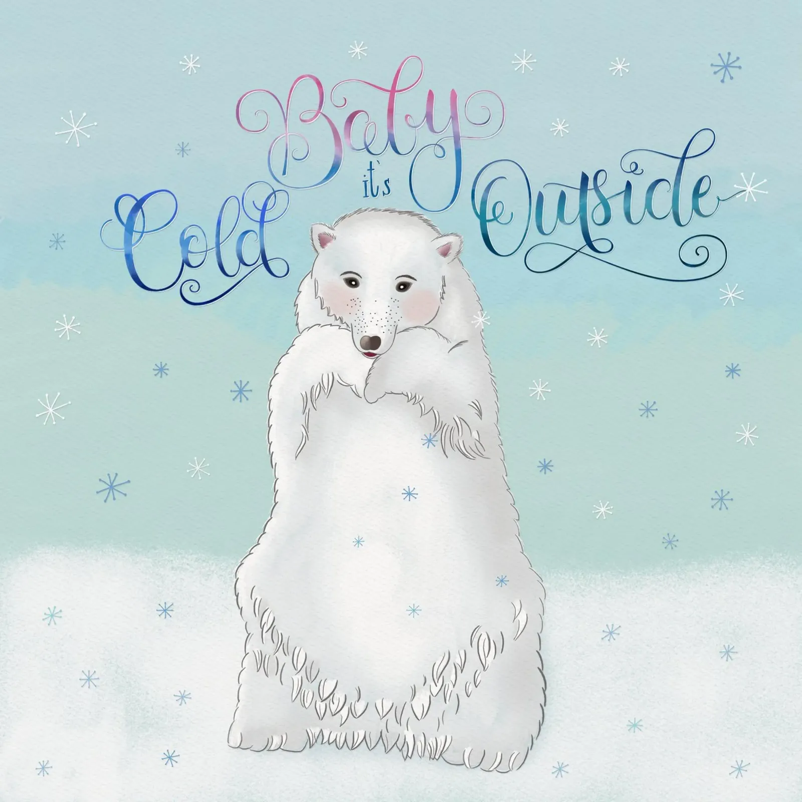 Piccolo, fuori fa freddo. Simpatico orso polare in piedi nella neve. pellicola backlit da CalliLetters