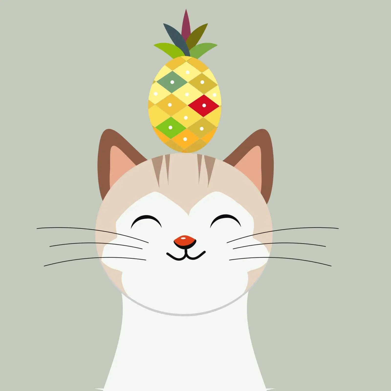 Gatto allegro con ananas - Disegno di animali tropicali poster con telaio in alluminio da namosh