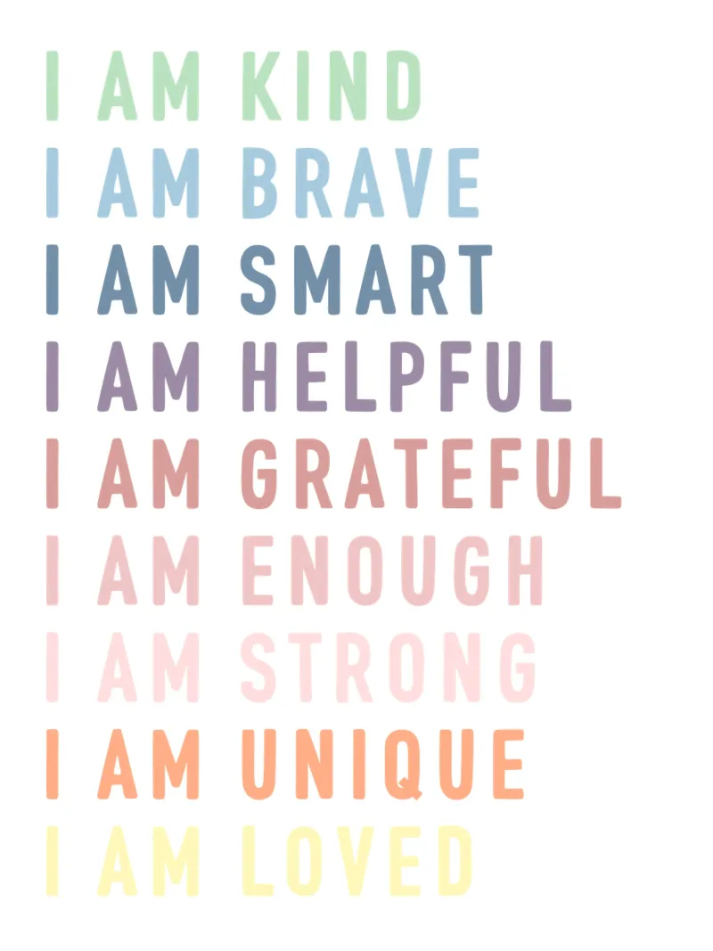 Positive Affirmations, Children's Nursery Playroom Print poster with plastic frame by Little Lola