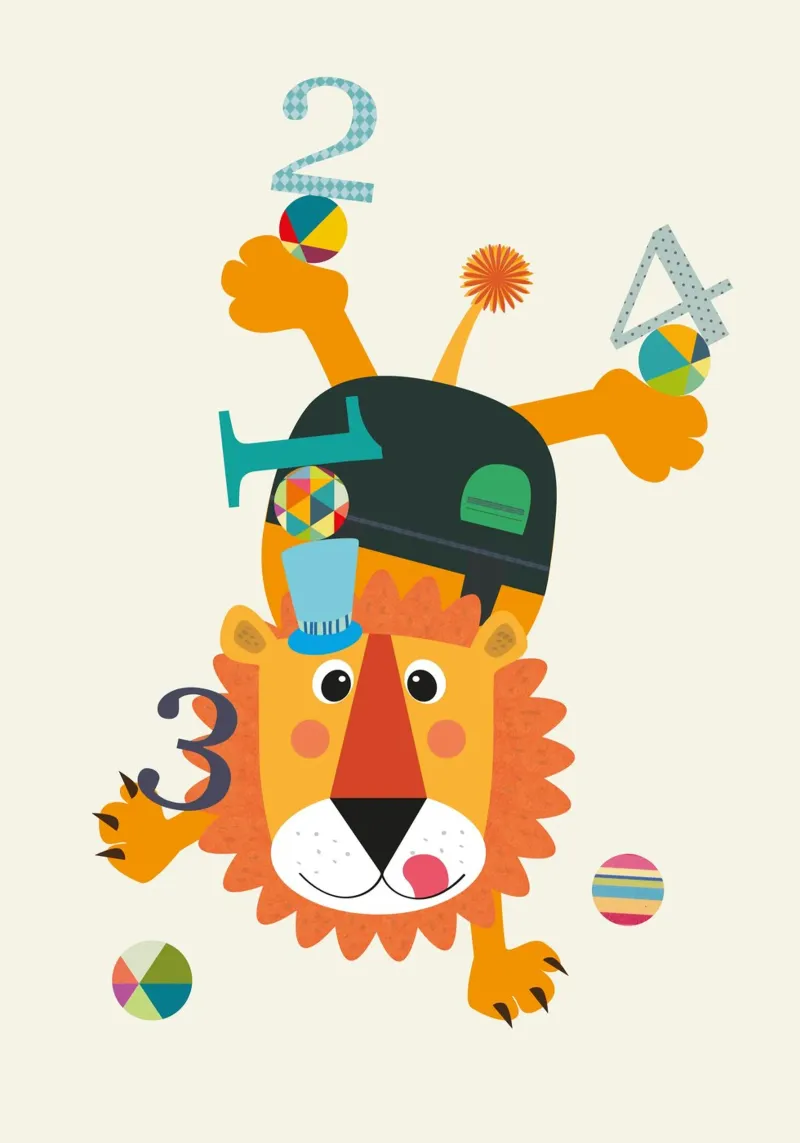 Adorable Playful Lion and Numbers hahnemühle by JaySan Studio