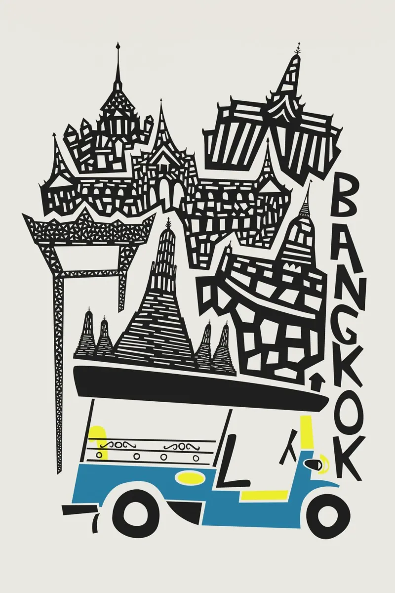 Paesaggio urbano di Bangkok poster con telaio in alluminio da Fox & Velvet