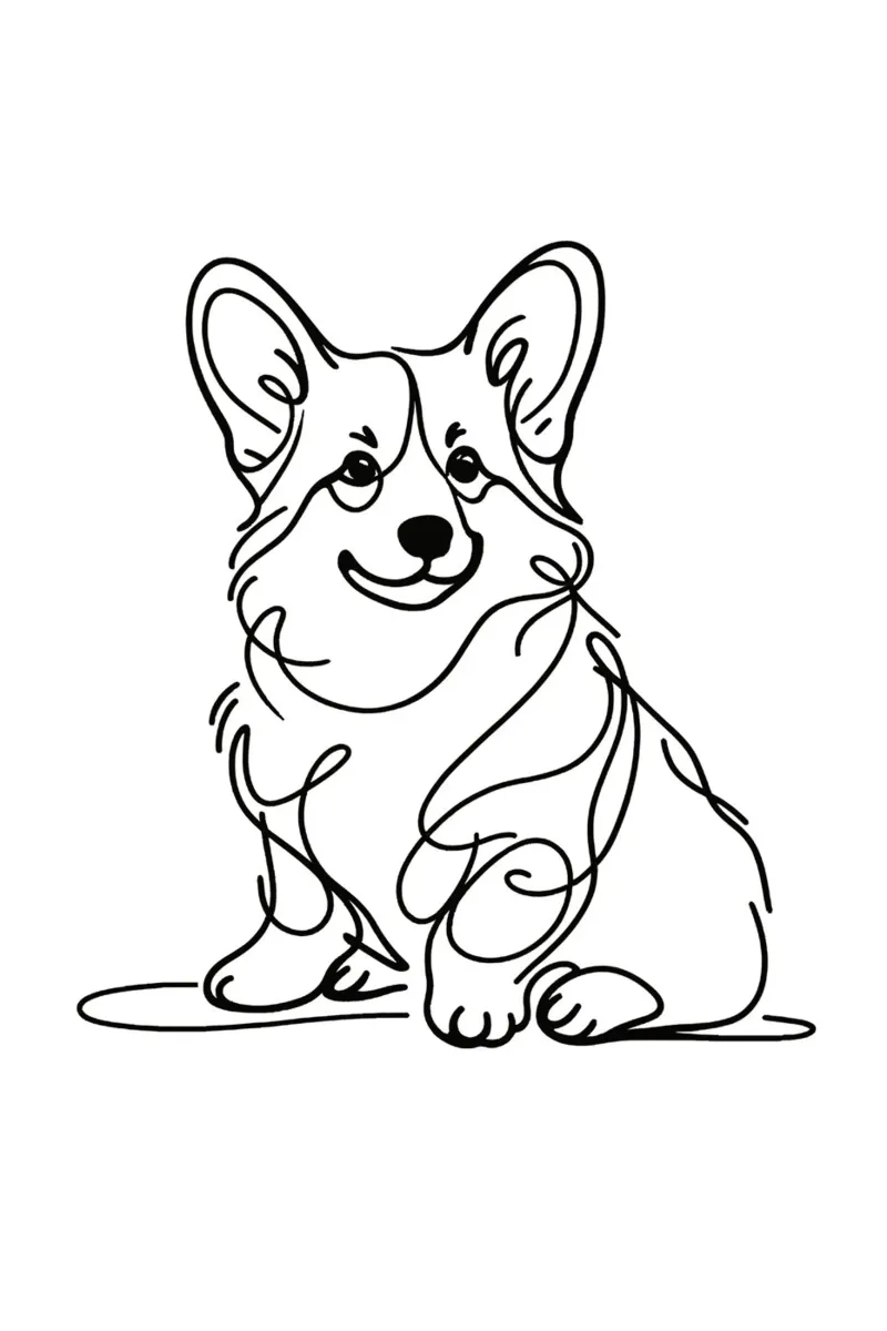Disegno artistico lineare del cane Corgi poster con telaio in alluminio da WijdevenDesign