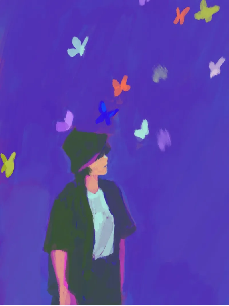 Girl with Butterflies poster con telaio in alluminio da Dreamer10
