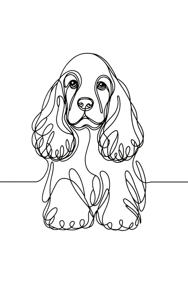 Disegno artistico lineare del cane Cocker Spaniel poster con telaio in legno da WijdevenDesign