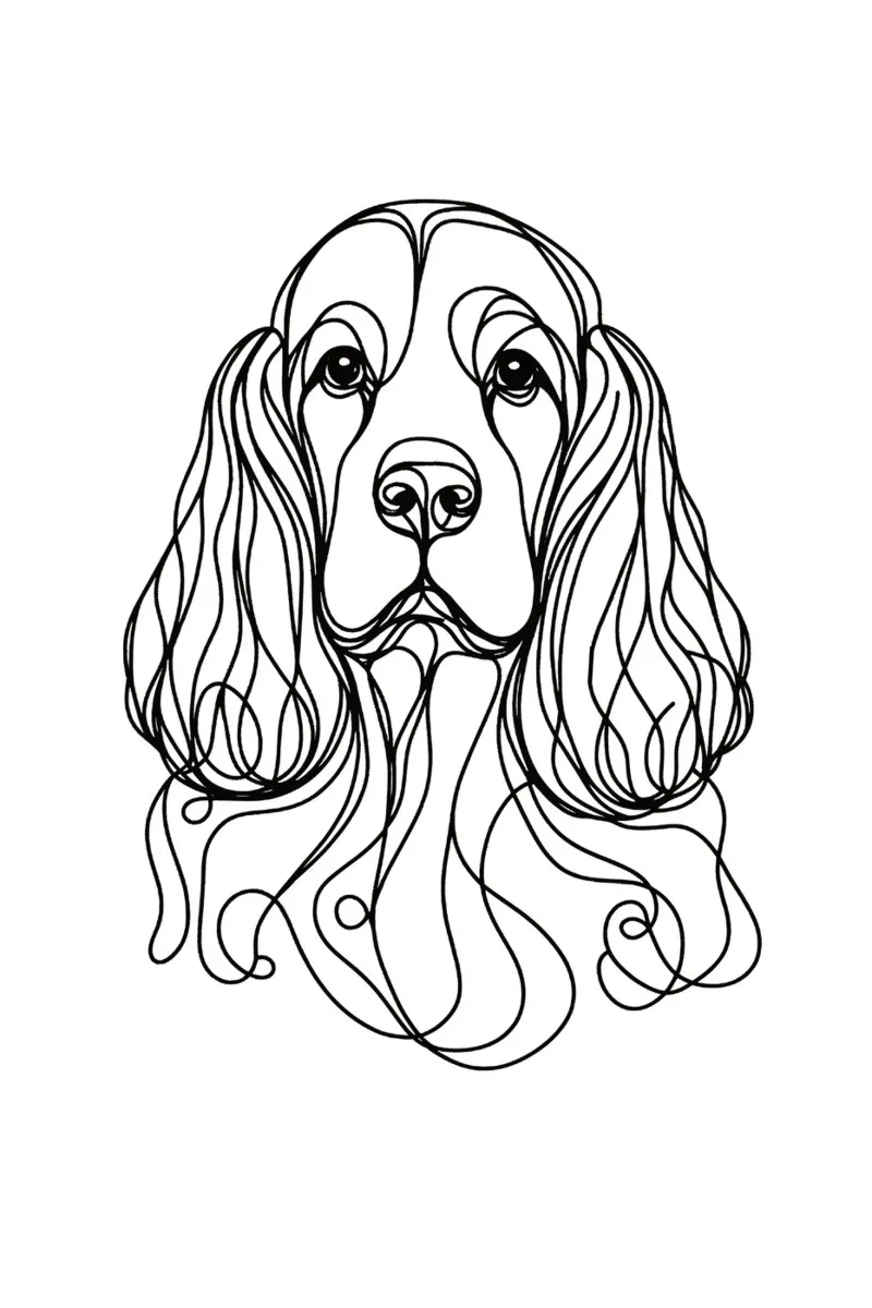 Cocker Spaniel Dog Line Art Drawing Leinwand mit Schattenfugenrahmen von WijdevenDesign