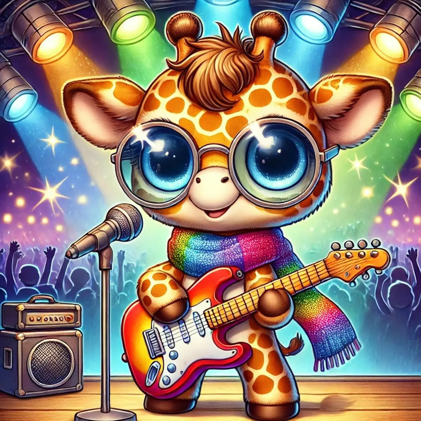 Giraffa Rock Star poster con telaio in plastica da FluffyToons