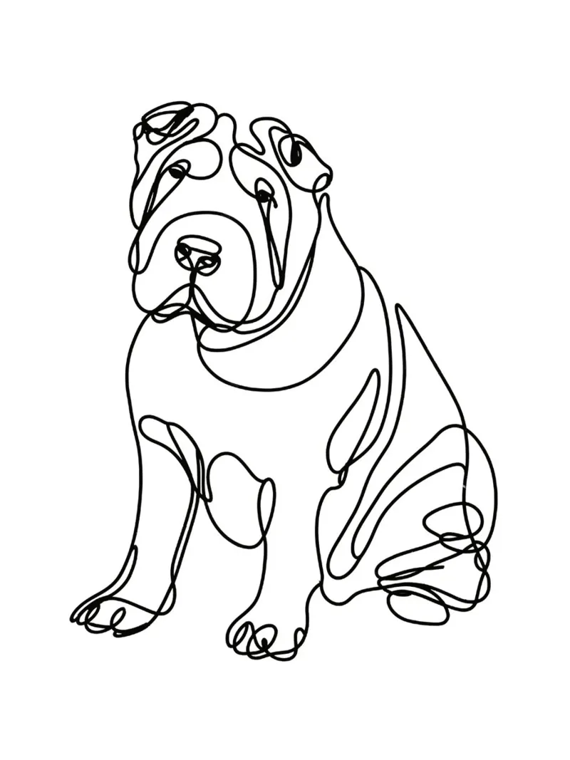 Disegno artistico lineare del cane Shar-Pei cinese poster con telaio in legno da WijdevenDesign