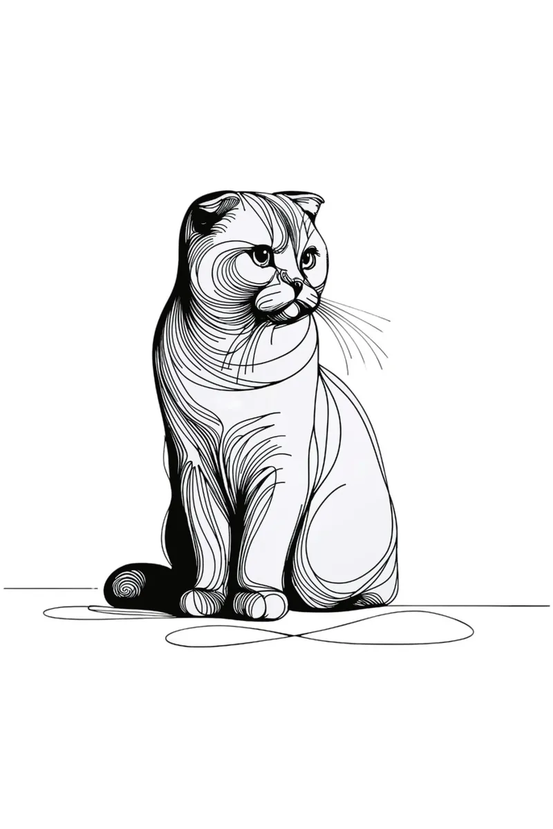Scottish Fold Cat Line Art Drawing canvas by WijdevenDesign