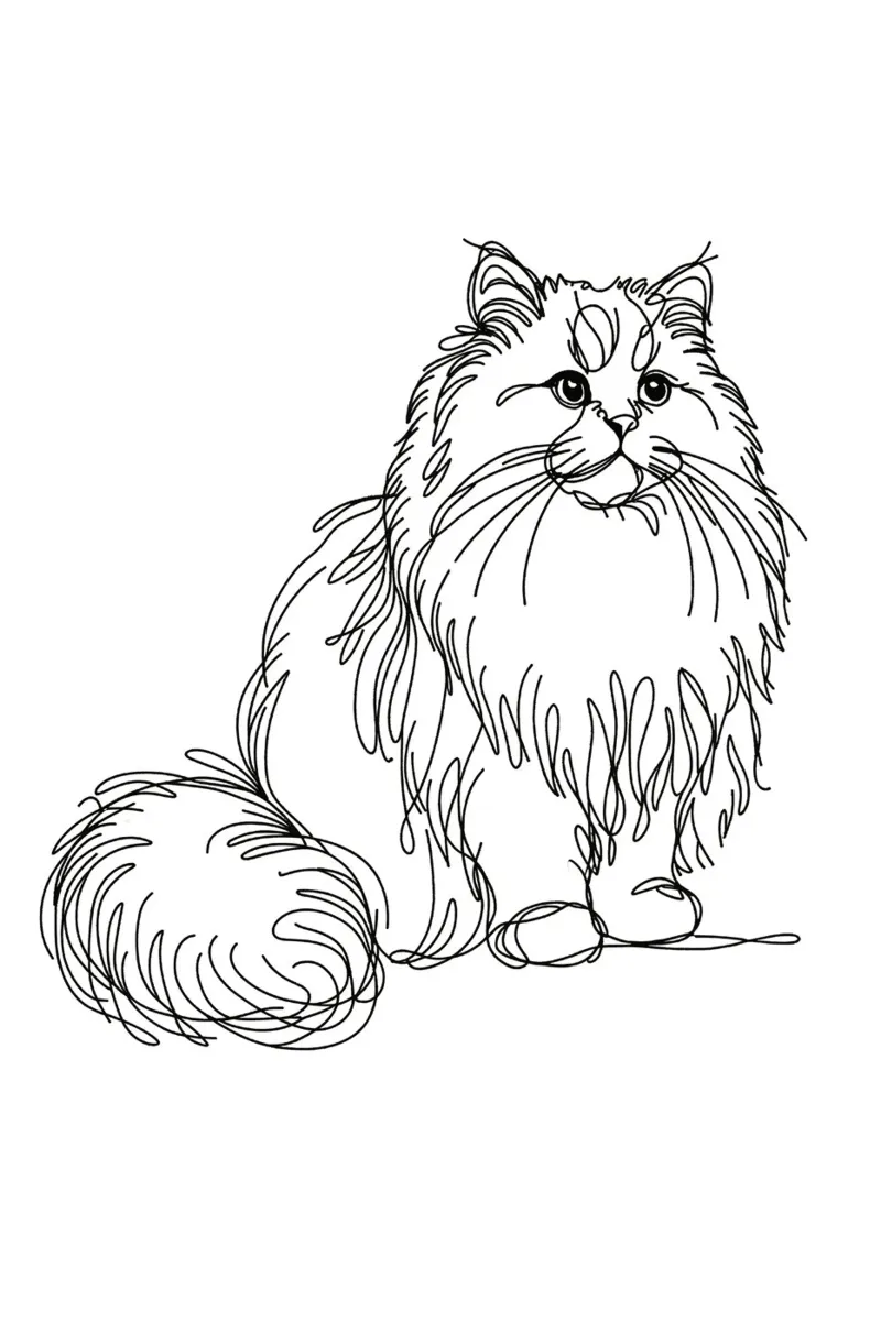 Long-haired Cat Line Art Drawing canvas by WijdevenDesign
