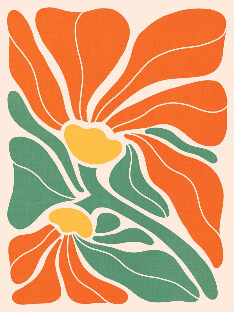 Modern Boho Art Nouveau Floral 3/3 - Orange & Green poster by Dominique Vari