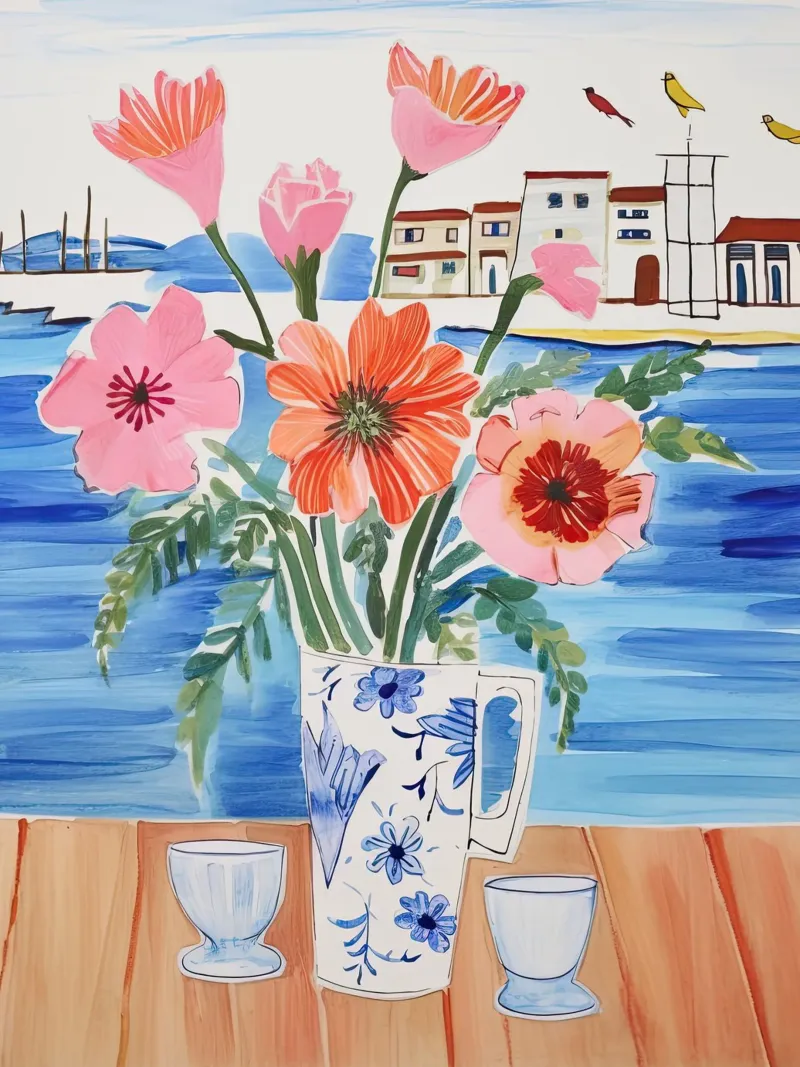 Fioritura in riva al mare poster con telaio in plastica da DaarbyN