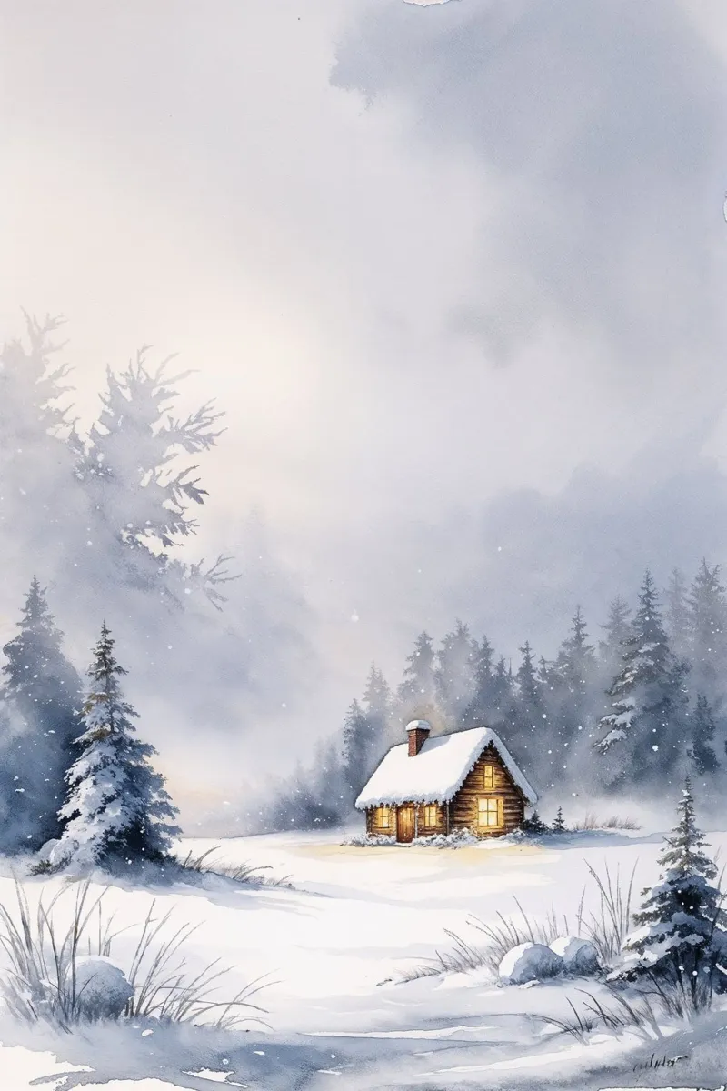 Winterhut aquarel kunstdruk, sereen sneeuwlandschap Dé canvas met Baklijst van AlbertKlee